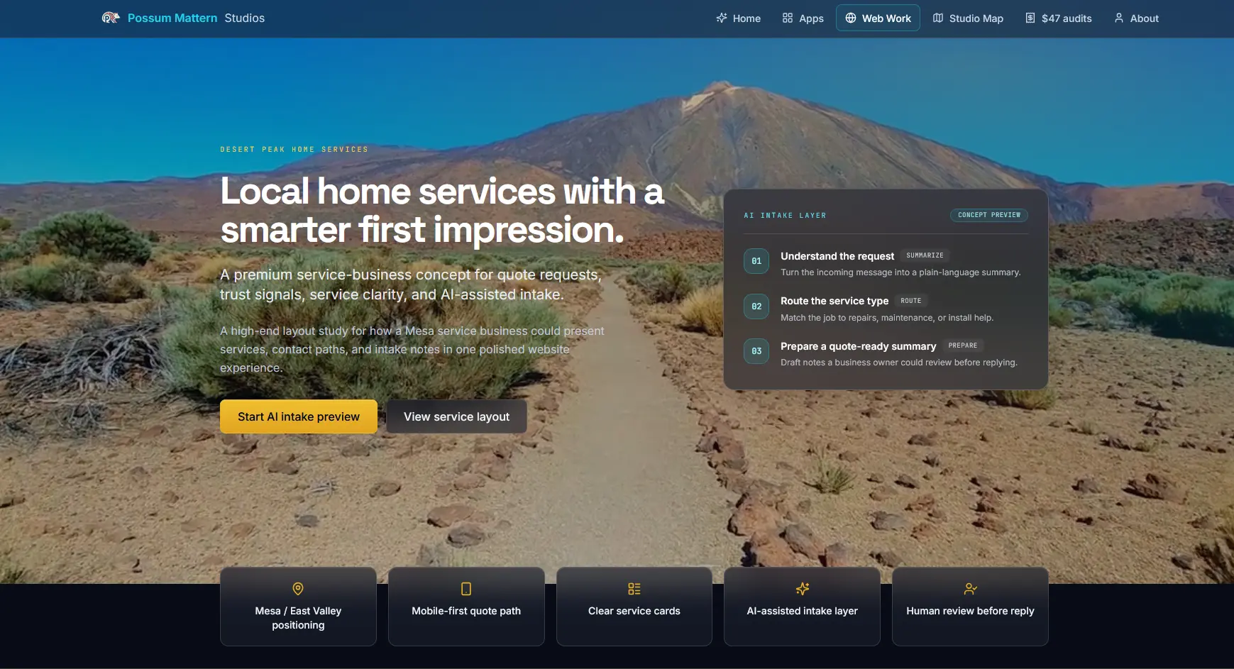 Desert Peak Home Services website concept for a local service business